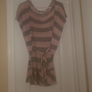 Wet Seal Striped Pink Grey Belted Flutter Sleeve